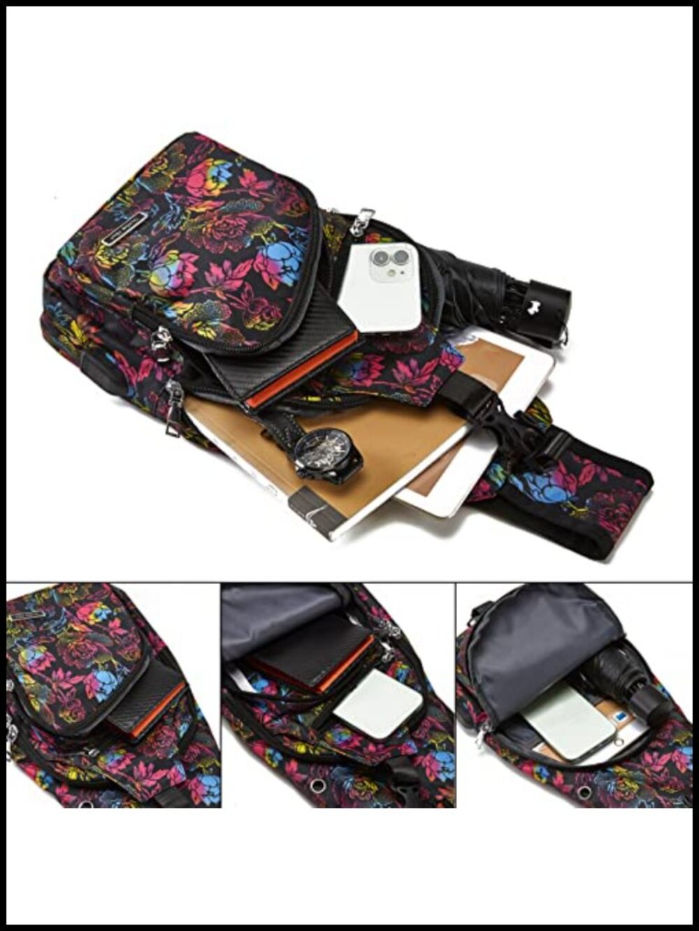 Anti-Theft Sling Backpack Crossbody Chest Bag with USB Charging Port Oxford - Picture 3 of 5